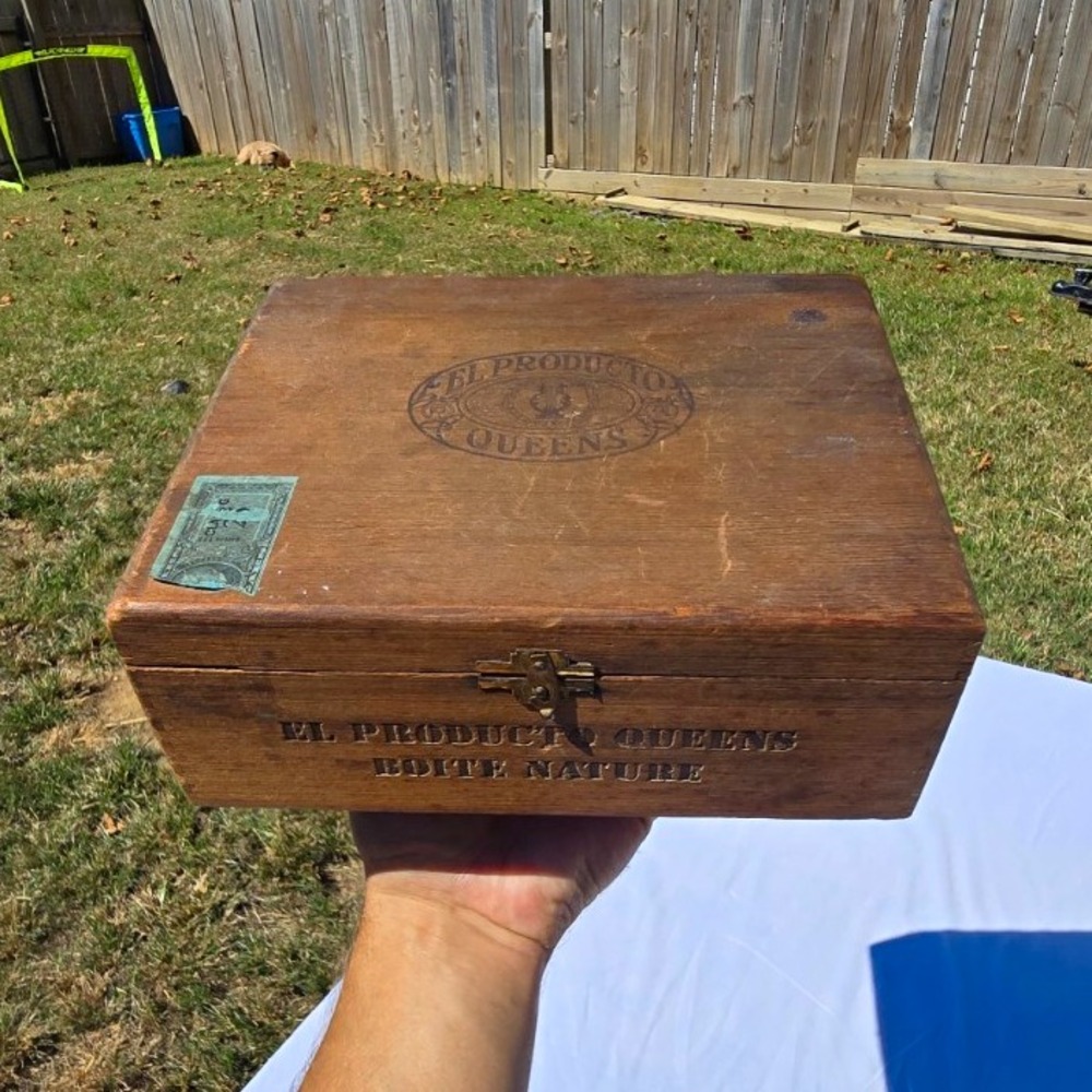 El Producto Queens Boite Nature Vintage Wooden Cigar Box w/ Interior Label